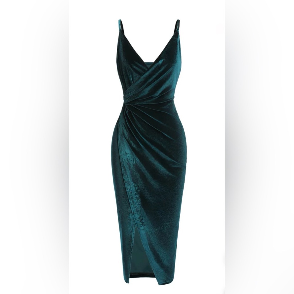 Teal Velvet V-Neck Spaghetti Strap Dress Small NWOT